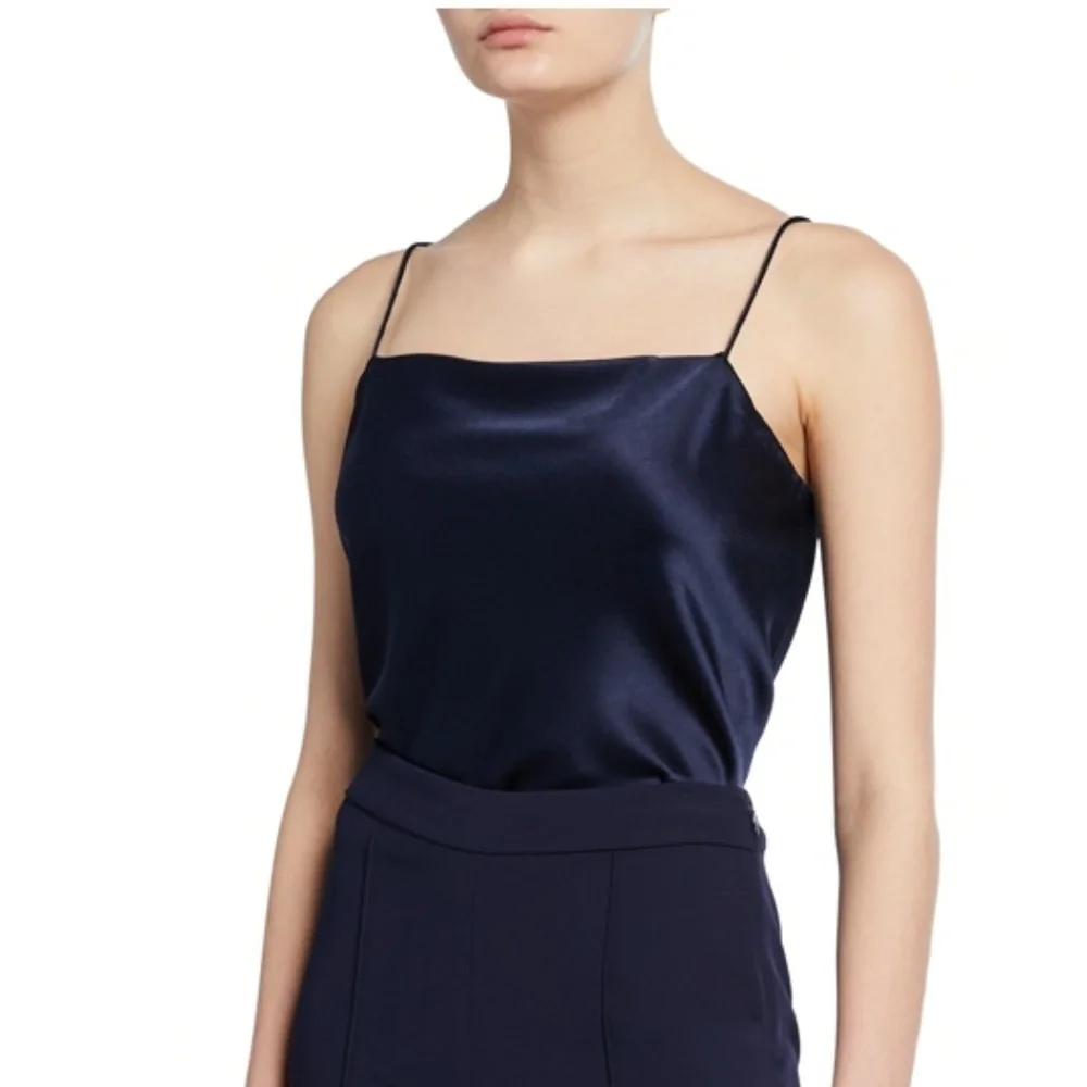 Milly Spaghetti Strap Cropped Satin Camisole in black size large - Picture 1 of 5